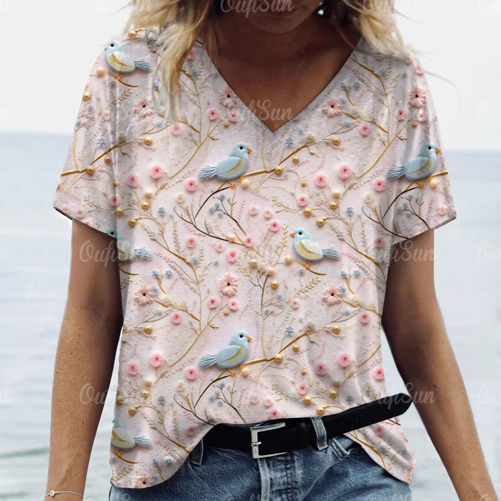 Women's Short Sleeved Graphic T-Shirt, 3D Flower Print, Oversized