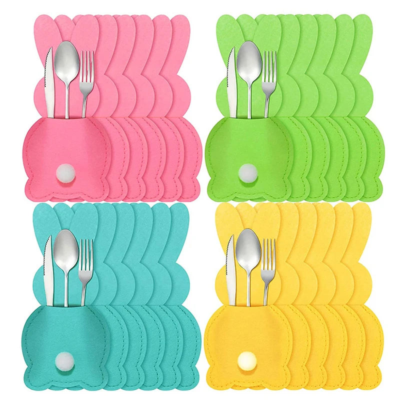 4Pcs Easter Bunny Cutlery Knife Fork Cover Table Cutlery Holder Bags