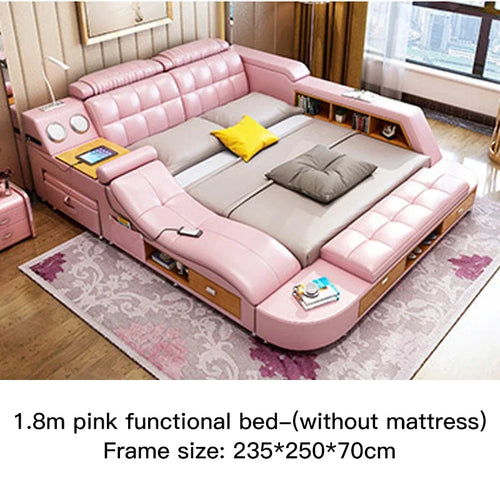 Multifunctional Master Bedroom Leather Queen Double Size Bed Modern