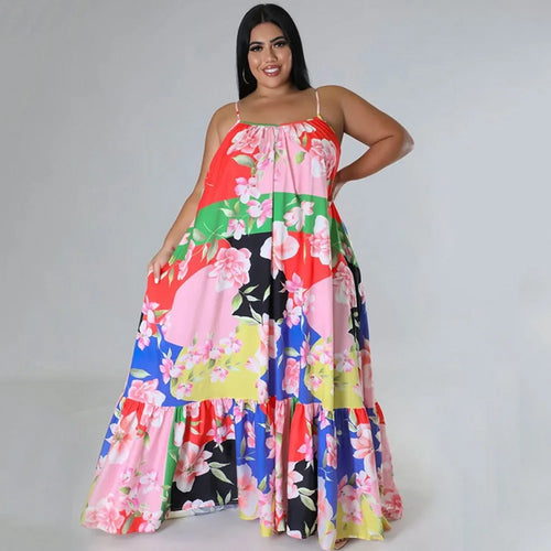 5XL 4XL Plus Size Clothes Dresses Women Cascading Ruffle Robes Summer