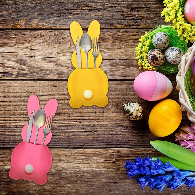 4Pcs Easter Bunny Cutlery Knife Fork Cover Table Cutlery Holder Bags