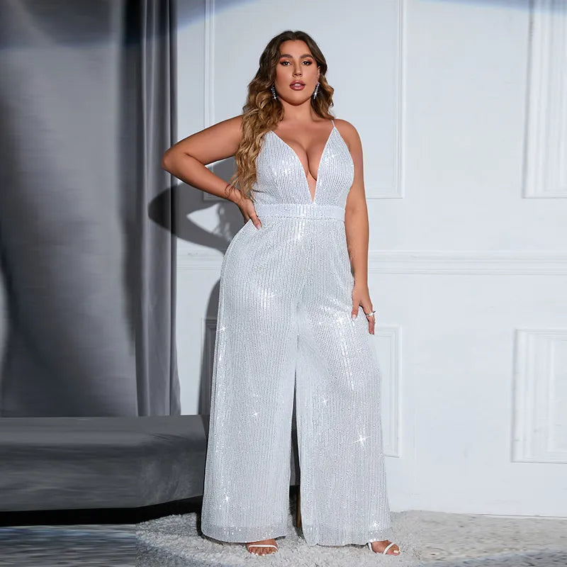 Plus Size Women Jumpsuits 2022 New Sleeveless Backless Solid Color