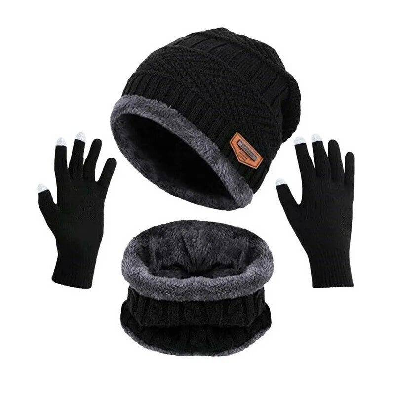 3 IN 1 Winter Knit Beanie Hat with Scarves And Touch Screen Gloves for