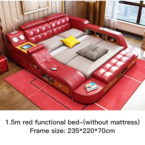 Multifunctional Master Bedroom Leather Queen Double Size Bed Modern