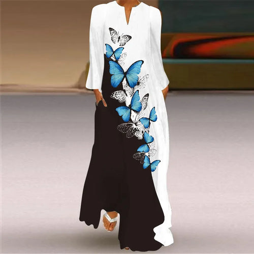2023 New Plus Size Women Dress Autumn Winter Floral Printed Maxi