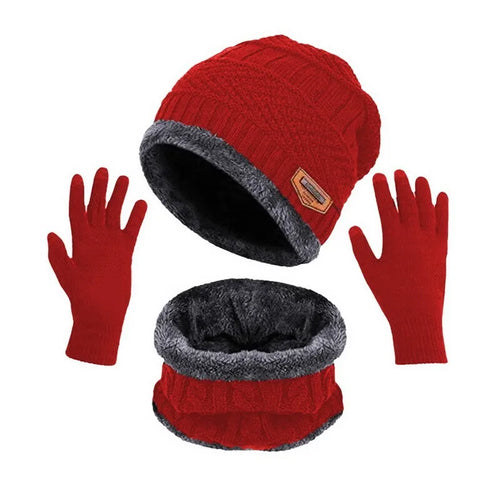 3 IN 1 Winter Knit Beanie Hat with Scarves And Touch Screen Gloves for