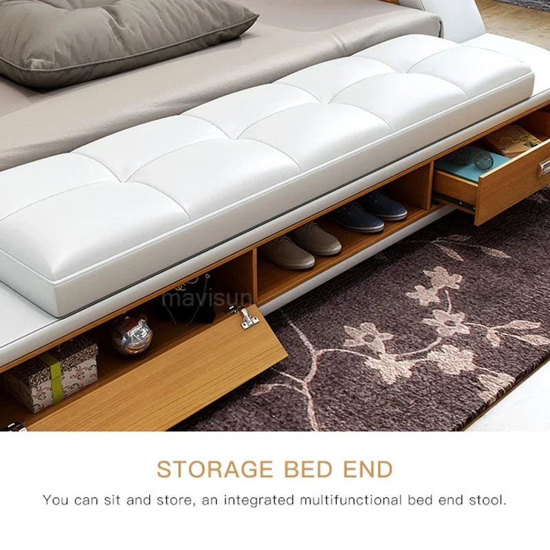Multifunctional Master Bedroom Leather Queen Double Size Bed Modern