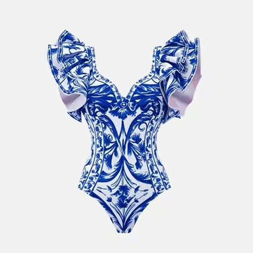 Baroco Style Printed One Piece Swimsuit for Women 2024 New Ruffle
