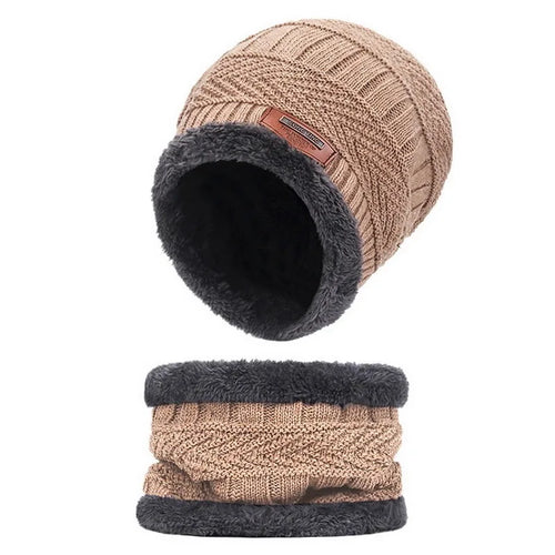 3 IN 1 Winter Knit Beanie Hat with Scarves And Touch Screen Gloves for
