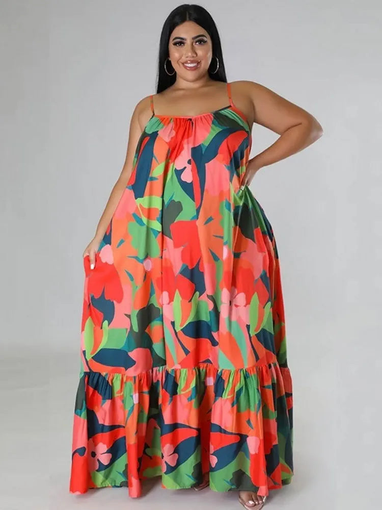5XL 4XL Plus Size Clothes Dresses Women Cascading Ruffle Robes Summer
