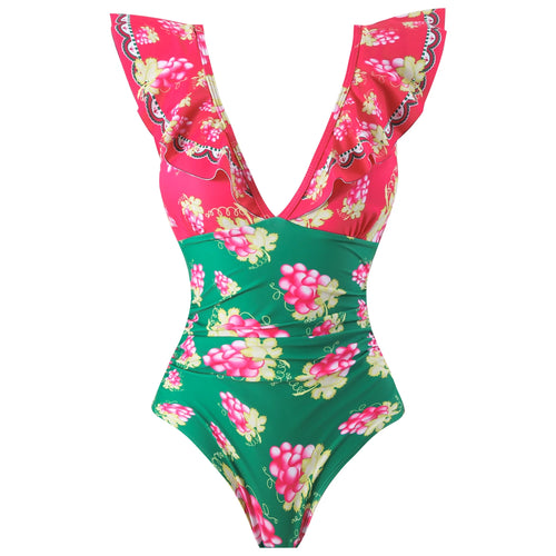 Baroco Style Printed One Piece Swimsuit for Women 2024 New Ruffle