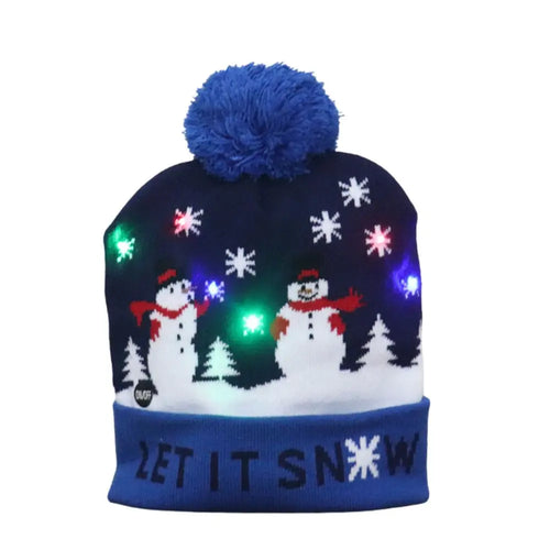 LED Christmas Knitted Hat Light Up Xmas Beanie Cap Unisex Winter