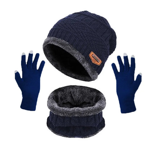 3 IN 1 Winter Knit Beanie Hat with Scarves And Touch Screen Gloves for