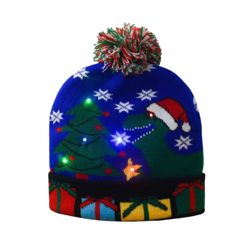 LED Christmas Knitted Hat Light Up Xmas Beanie Cap Unisex Winter