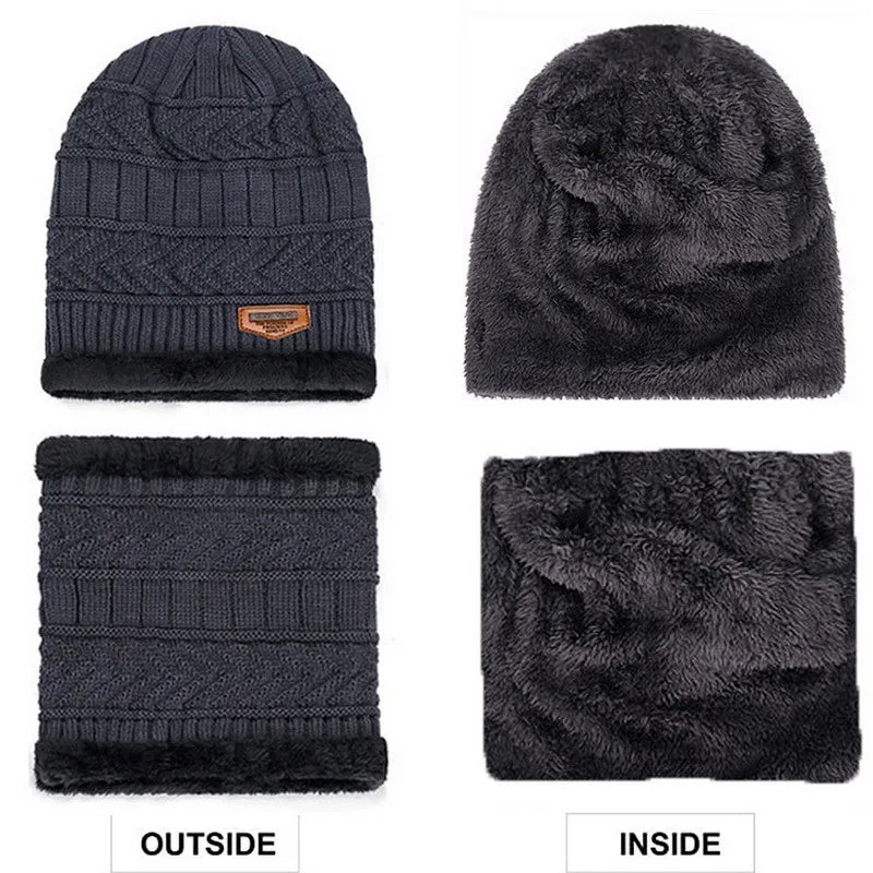 3 IN 1 Winter Knit Beanie Hat with Scarves And Touch Screen Gloves for
