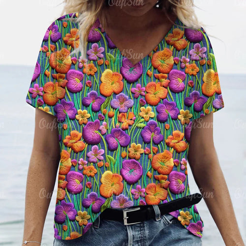 Women's Short Sleeved Graphic T-Shirt, 3D Flower Print, Oversized
