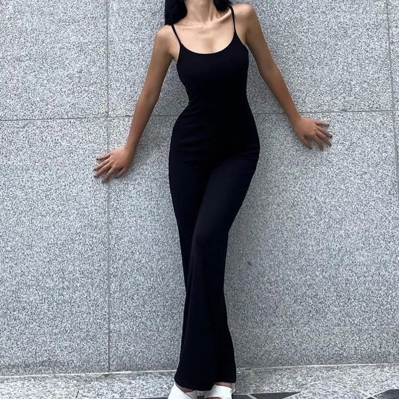 Xeemilo Sexy Backless Spaghetti Strap Jumpsuit Woman Summer Black
