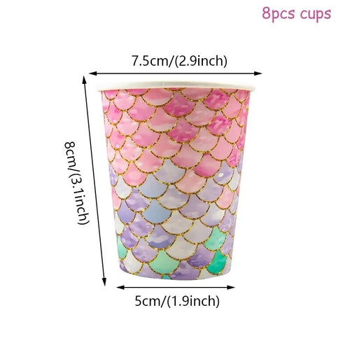 Mermaid Disposable Tableware Set Little Mermaid Paper Plates Cup