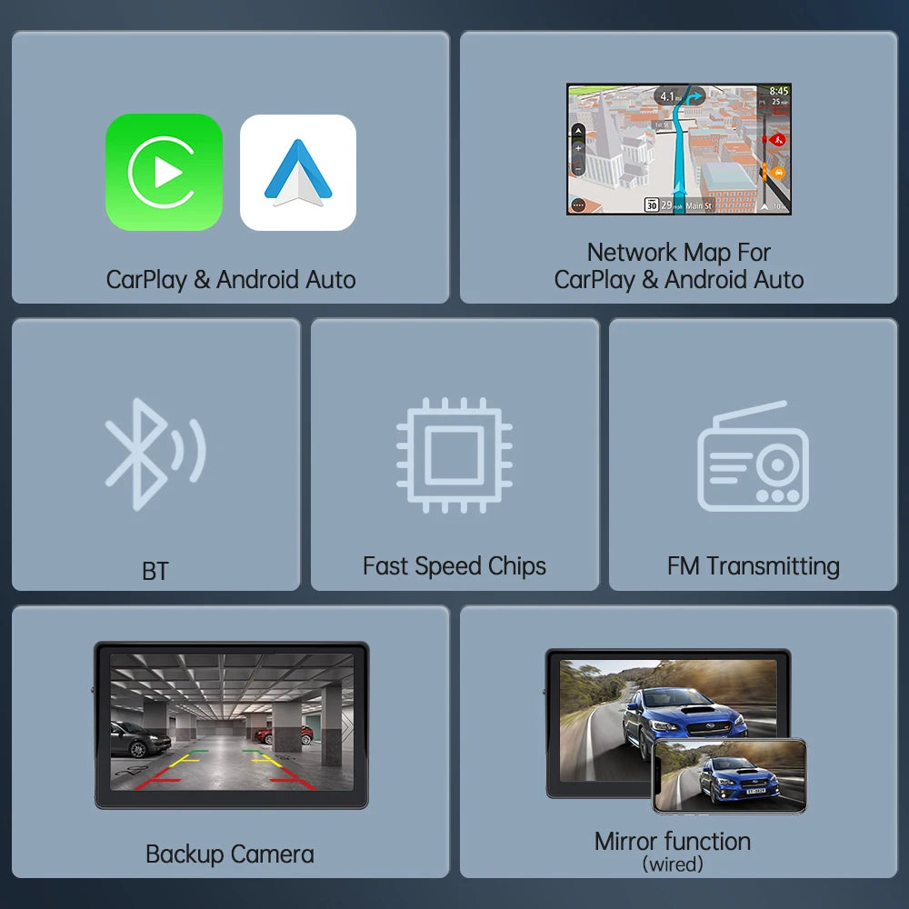 Portable 7 Inch Car Radio Multimedia Video Player Wireless Carplay