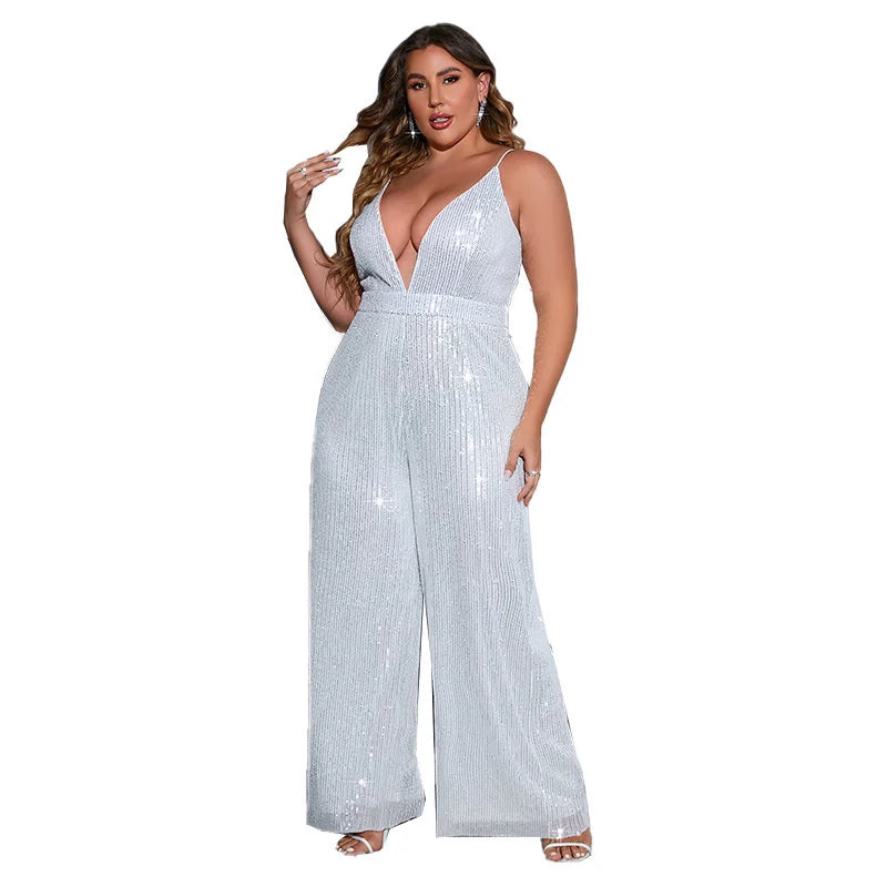 Plus Size Women Jumpsuits 2022 New Sleeveless Backless Solid Color