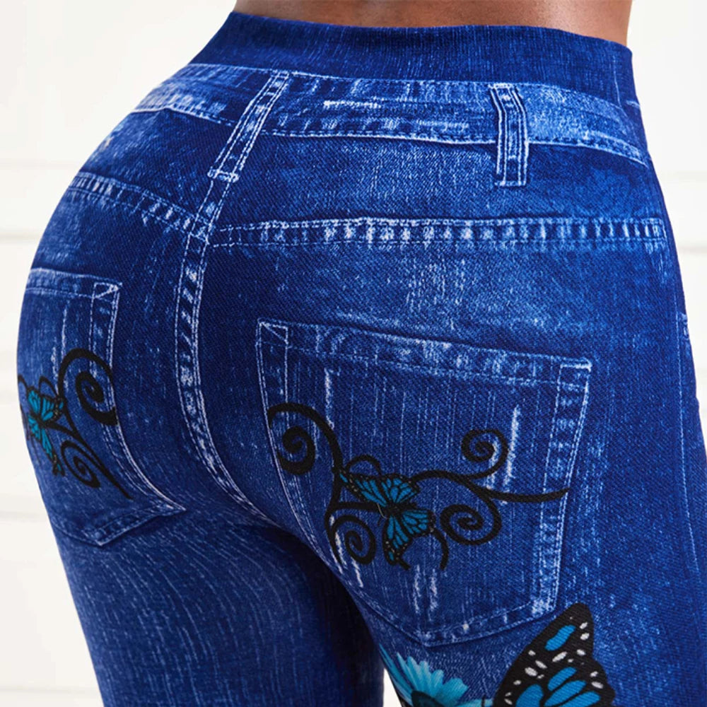 Plus Size Oversized Women High Waist Stretchy Legging Denim Look