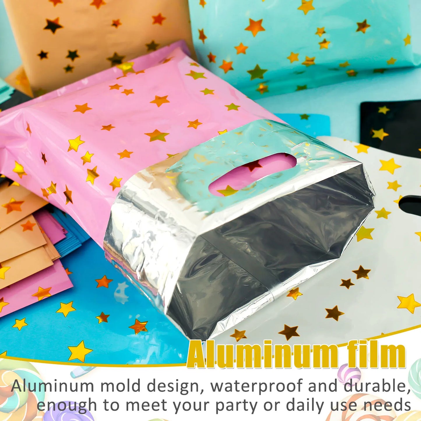 60Pcs Pure Color Small Five-pointed Star Party Decoration Aluminum