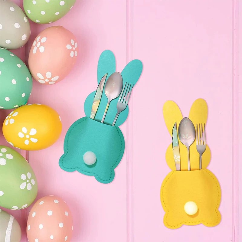 4Pcs Easter Bunny Cutlery Knife Fork Cover Table Cutlery Holder Bags
