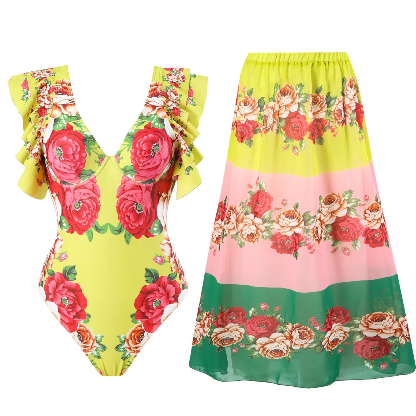 Baroco Style Printed One Piece Swimsuit for Women 2024 New Ruffle