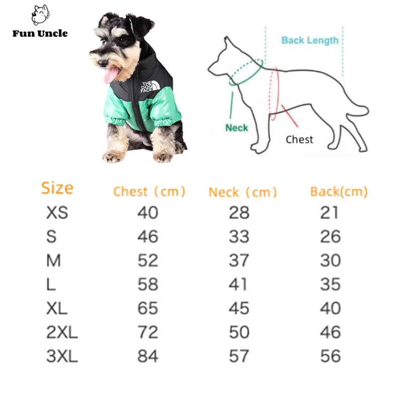 Dog Face Puffer Jacket, Pet Clothes, Puppy Warm Hoodies, Weatherproof