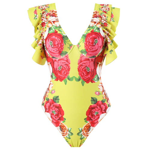 Baroco Style Printed One Piece Swimsuit for Women 2024 New Ruffle