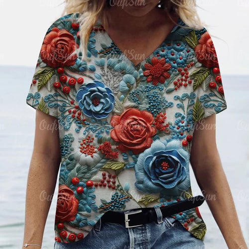 Women's Short Sleeved Graphic T-Shirt, 3D Flower Print, Oversized
