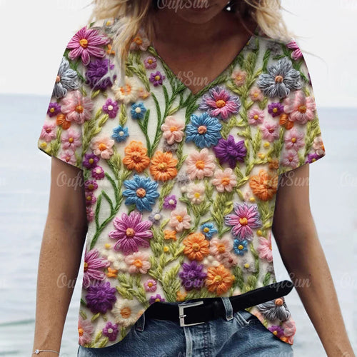 Women's Short Sleeved Graphic T-Shirt, 3D Flower Print, Oversized