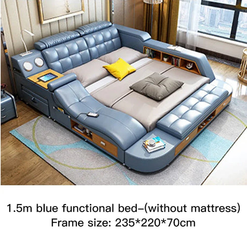 Multifunctional Master Bedroom Leather Queen Double Size Bed Modern