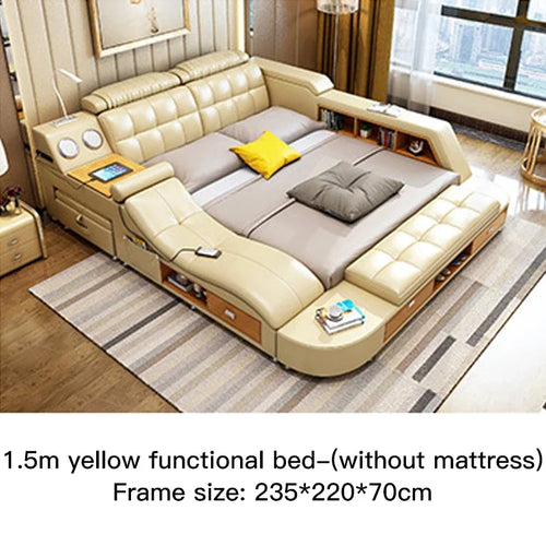 Multifunctional Master Bedroom Leather Queen Double Size Bed Modern