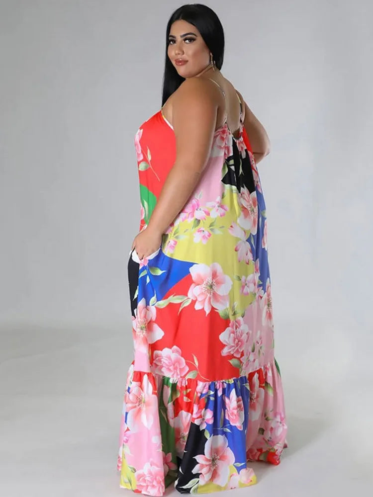 5XL 4XL Plus Size Clothes Dresses Women Cascading Ruffle Robes Summer