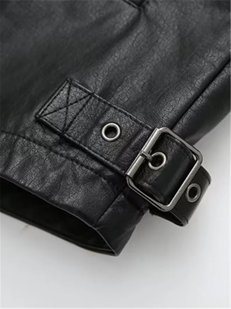 Plus Size Women's Clothing Leather Jacket Lapel Long Sleeve Autumn And