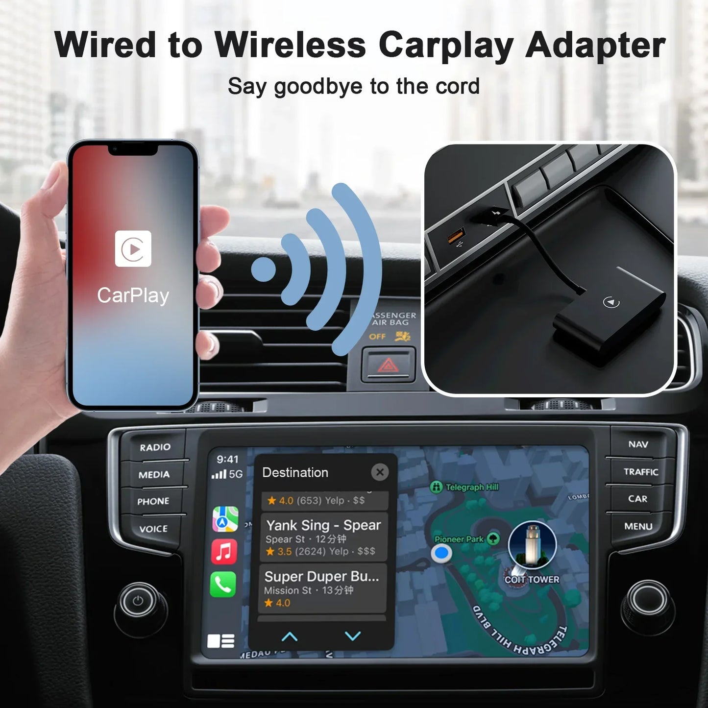 New Wireless Auto Car Adapter,Apple Wireless Carplay Dongle,Plug Play