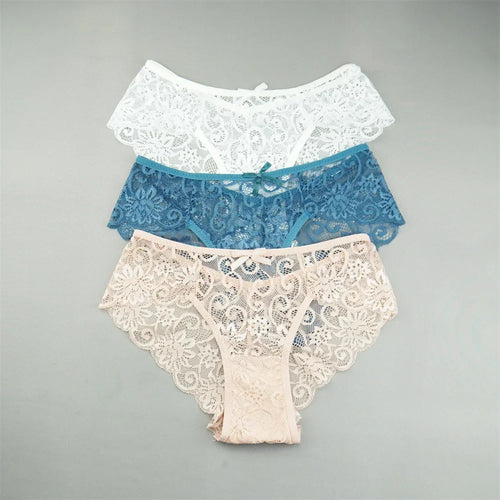 3pcs/set Sheer Lace Women Briefs Sexy Ladies Floral Mesh Underpants