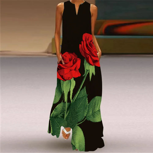 2023 New Plus Size Women Dress Autumn Winter Floral Printed Maxi
