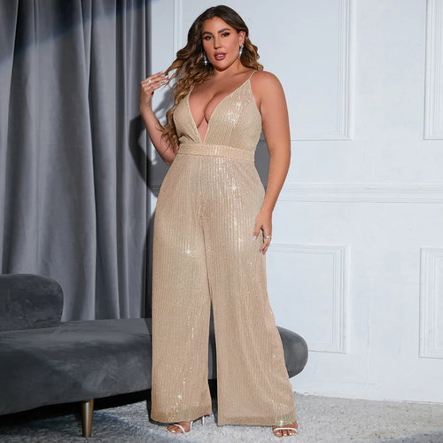 Plus Size Women Jumpsuits 2022 New Sleeveless Backless Solid Color