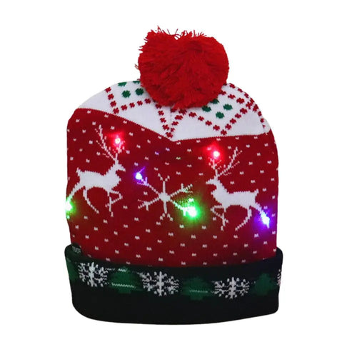 LED Christmas Knitted Hat Light Up Xmas Beanie Cap Unisex Winter