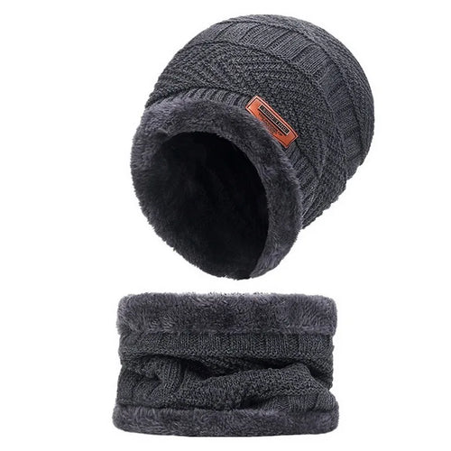 3 IN 1 Winter Knit Beanie Hat with Scarves And Touch Screen Gloves for