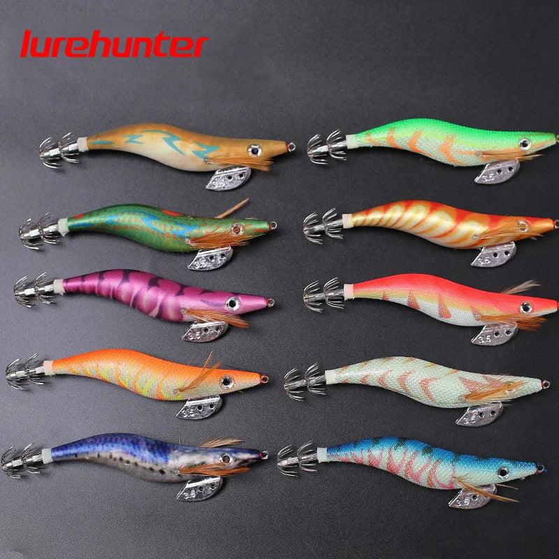 10PCS with Shrimp Bag 3D Printing 2.5 3.0 3.5 Hook Luminous Squid Jig