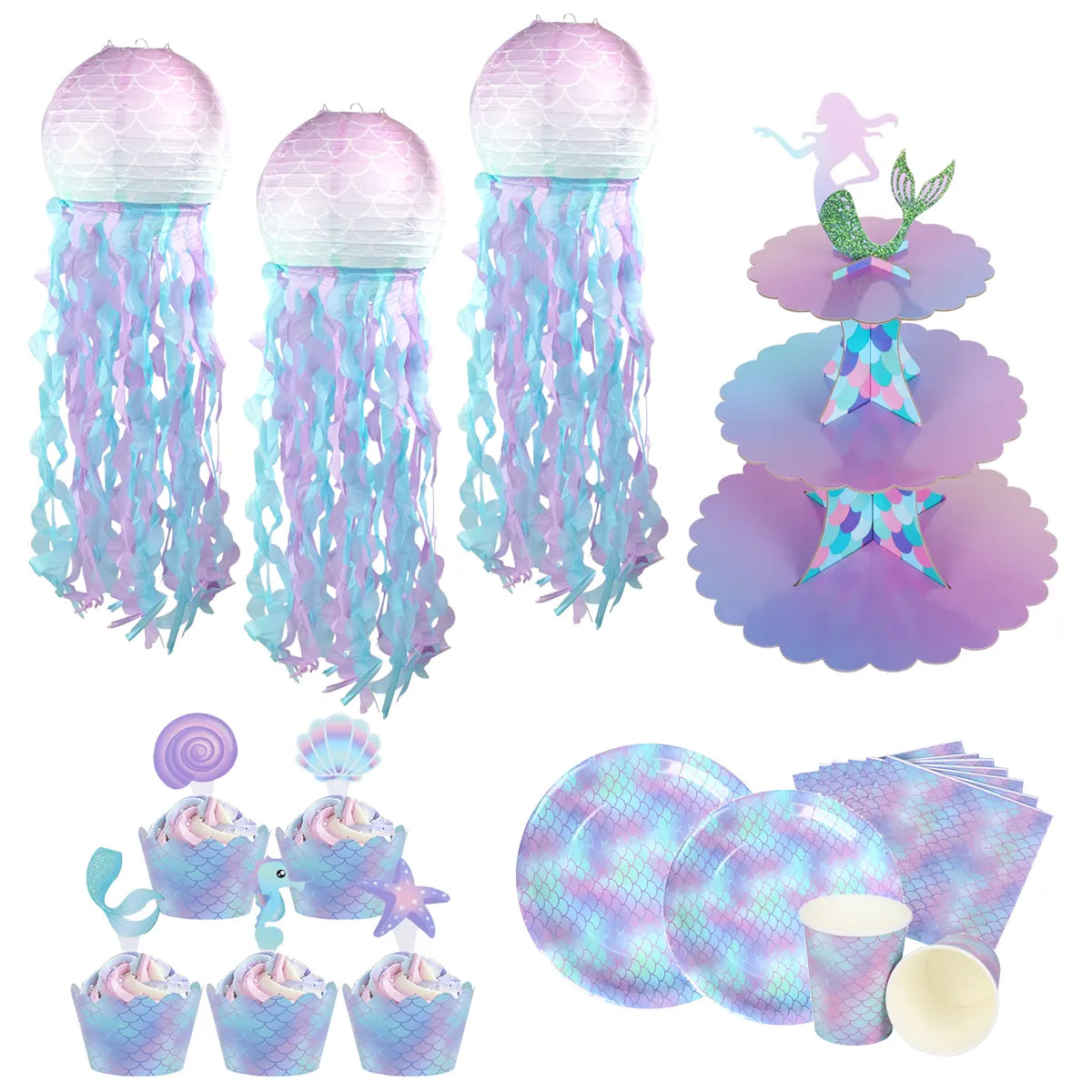Mermaid Jellyfish Paper Lantern plate cup banner Little Mermaid theme