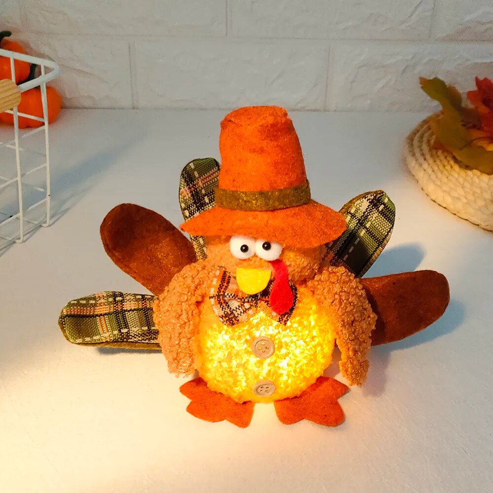 Autumn Harvest Turkey Plush Dolls with LED Light Thanksgiving Day