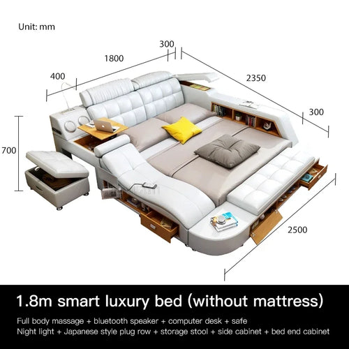 Multifunctional Master Bedroom Leather Queen Double Size Bed Modern