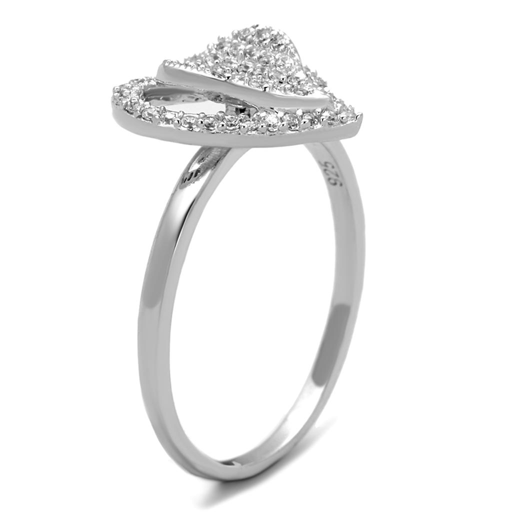 TS192 - Rhodium 925 Sterling Silver Ring with AAA Grade CZ in Clear