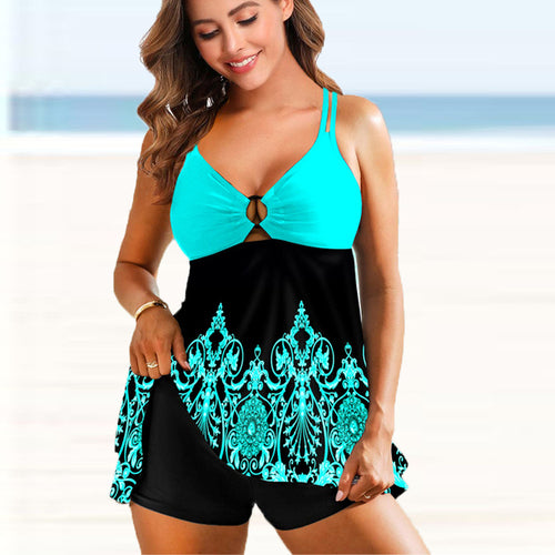 Women Two Pieces Print Tankini 2022 Sexy Bikini Swimdress Set Swimsuit