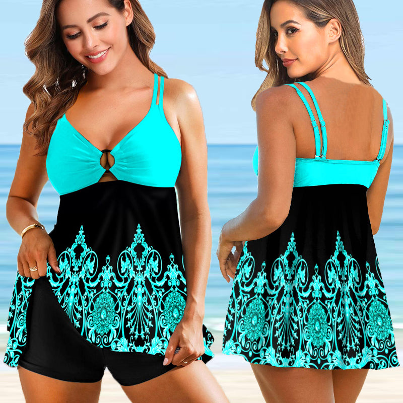 Women Two Pieces Print Tankini 2022 Sexy Bikini Swimdress Set Swimsuit