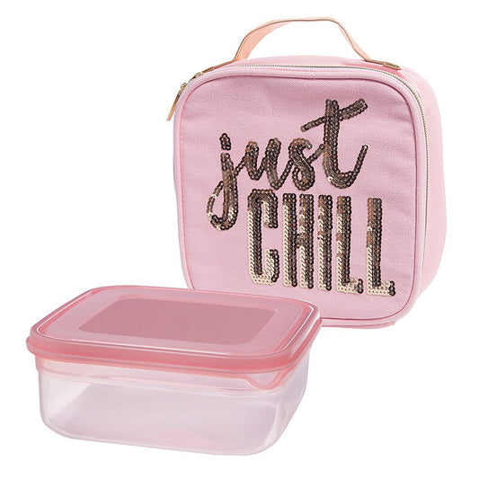 Just Chill Pink Combo Lunch Set | Sequin Embellished Lunch Bag and